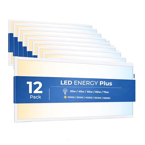 12 Pack 2x4 LED Flat Panel Light for Drop Ceiling, 9360lm Selectable 30W/40W/50W/60W/72W, Color Temperature 3000K/3500K/4000K/5000K/6500K, 0-10V Dimmable, 120-277V, ETL - size: 2x4 FT - 12 Pack
