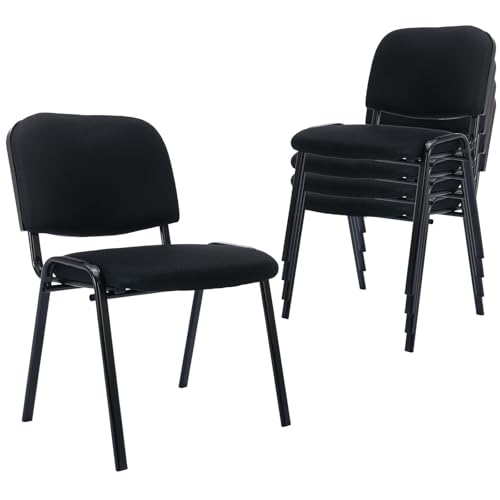 ROCITY Waiting Room Chairs Set of 5 Stackable Conference Room Chairs Mesh Office Reception Chair for Guest, School Breakroom Banquet Church Lobby (Mesh-Cushion,Black,5PCS) - size: 5PCS