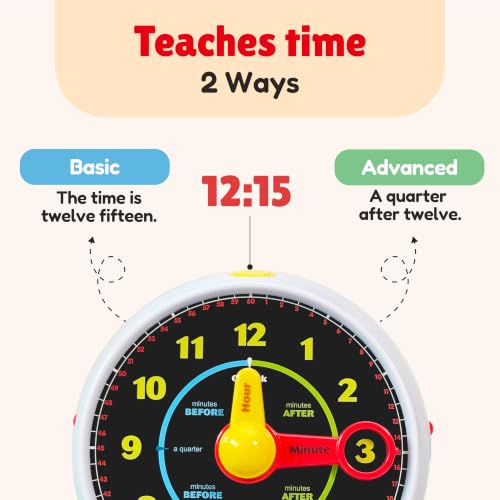 BEST LEARNING Learning Clock - Talking Time Teaching Toy for Kids | Educational Quiz Game, Interactive Lights and Sounds, Musical Night Light, Birthday Gift for 3 to 6 Year Old Boys and Girls