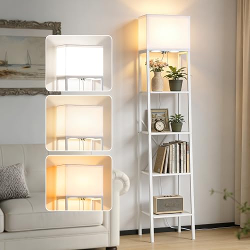 Ladder Shelf with Lamp, 4-Tier Bookshelf Bookcase, Freestanding Corner Storage Shelve for Home Office, Living Room, Kitchen, Bedroom, Industrial, White - color: White
