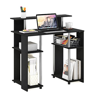 Furinno Jaya Simple Design Computer Writing Desk, Americano/Stainless Steel, 20.3 (D) x 35.6(W) x 35.7 (H) inches. - color: Americano/Stainless Steel