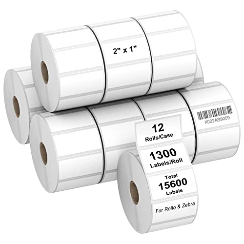 AveneMark 12 Rolls 2" x 1" Direct Thermal Labels for ZB ZD411 LP2824 ZD421 GK420D Barcodes Postage Address Shipping Labels Compatible with Rollo & Zebra Desktop Printers Adhesive - 1300 Labels/Roll - size: 2"x 1"(12 Rolls-15600 Labels)