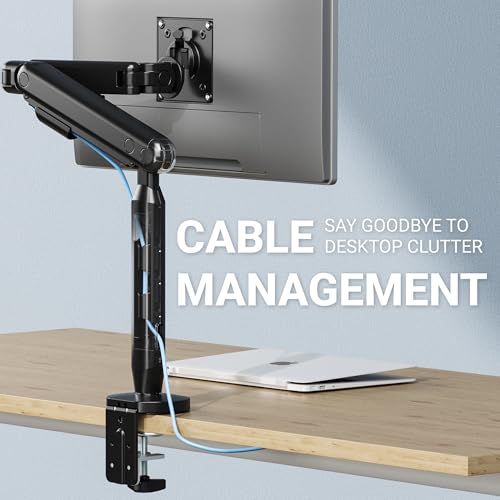 Hexcal Single Monitor Arm, Up to 35 inches Monitor Mount, 11 kg (24.2 lbs) with Built-in Cable Management and Free VESA 75x75mm or 100x100mm - Black