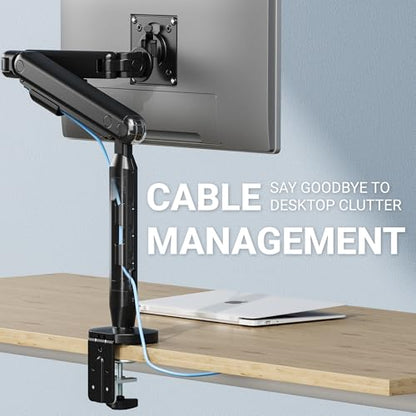 Hexcal Single Monitor Arm, Up to 35 inches Monitor Mount, 11 kg (24.2 lbs) with Built-in Cable Management and Free VESA 75x75mm or 100x100mm - Black