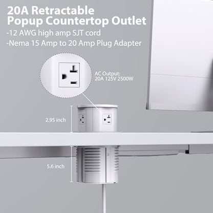 ANNQUAN 4.7" 20amp Pop Up Countertop Outlet Wireless Charger 65W USB White | Pop Up Outlet with 3 Outlets 3 USB Ports Home Office Kitchen - color: White, size: 20 Amp(Standard)