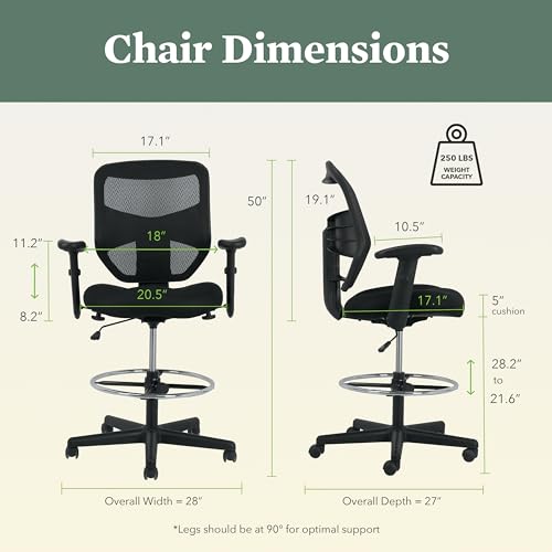 HON Prominent Ergonomic Stool, Footring, Office Desk Chair, Black | Ergonomic standing desk chair with footring, seat slider, adjustable arms, dynamic workstation seating for active work - color: Mesh Back - Stool