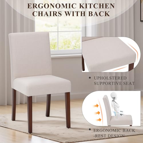MALOL Upholstered Dining Chairs Set of 2, Fabric Dining Room Chairs, Modern Wooden Dining Chair, Kitchen Side Chairs, Farmhouse Dinner Chair with High Back for Kitchen, Beige - color: Beige, size: Set of 2