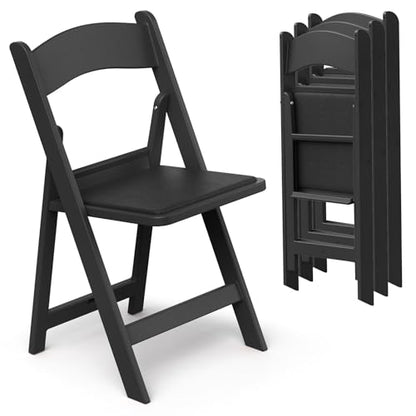 Nazhura Garden and Patio Folding Chair for Events and Wedding, Lightweight with Padded Seat, Water-Proof, Double Braced Frame, Non-Slip Feet, 350LB Capacity - color: Black
