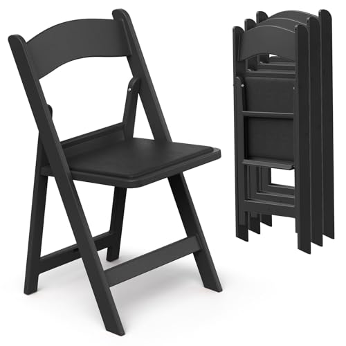 Nazhura Garden and Patio Folding Chair for Events and Wedding, Lightweight with Padded Seat, Water-Proof, Double Braced Frame, Non-Slip Feet, 350LB Capacity - color: Black