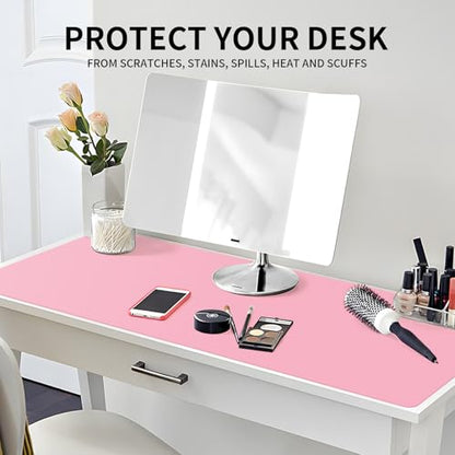 Large Office Leather Desk Mat, Large Mouse and Keyboard Pad, Laptop Pad, Desktop Protector(Pink, 31.5 in. x 15.7 in.) - color: Pink, size: 31.5×15.7inch