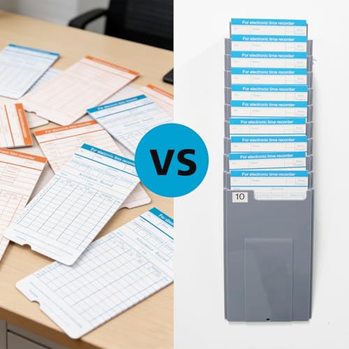 NADAMOO 10-Slot Time Card Holder, Wall-Mounted, Retractable and Expandable Plastic Punch Card Rack, Compatible with Time Clock and Attendance Recorder for Office Business, Grey.