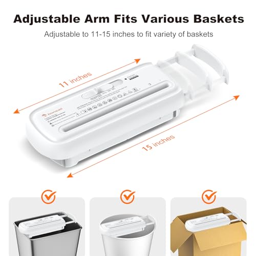 Bonsaii 6-Sheet Small Strip Cut Paper Shredder for Home,Without Basket | Extendable Arm Design, Overheat Protection, 3.4 Gal Wastebasket, Small Shredder for Home Office Use - color: White