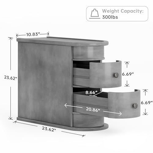Wood End Table with 2 Drawers, No Assembly Required Narrow Sofa Side Table for Living Room, Vintage Slim Nightstand Bedside Table for Bedroom (2 Drawers, Grey, 2 Pcs) - color: Grey, size: 2 Pcs, style: 2 Drawers