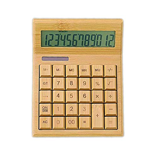 Omio Natural Bamboo Solar Calculator - 12-Digit Large Display Multifunctional Wooden Desk Calculator with 29 Big Keys, Eco-Friendly Accounting Tool for Office School & Business Store
