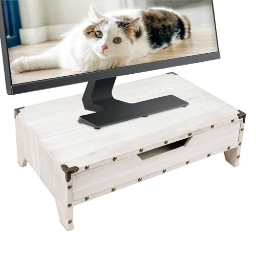 Ikee Design Wooden 2 Tier Monitor Stand with Drawer,Wood Desktop Stands | Ergonomic Monitor Stand – Raises your monitor or laptop to a comfortable viewing height for a more organized