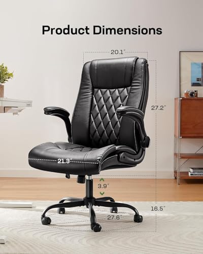 Marsail Executive Office Chair with Flip-up Armrests,PU Leather Ergonomic Desk Chair Height-Adjustable Swivel Rolling Desk Chair (Dark) - color: Dark