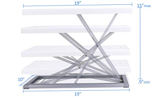 Rocelco 19" Portable Laptop Riser, Height Adjustable Travel Standing Desk Converter, Premium Compact Sit Standup Keyboard Monitor Rising Workstation with Carry Bag, White R PDRW