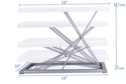Rocelco 19" Portable Laptop Riser, Height Adjustable Travel Standing Desk Converter, Premium Compact Sit Standup Keyboard Monitor Rising Workstation with Carry Bag, White R PDRW