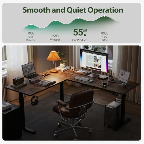 Agilestic 63 x 55 Inch L Shaped Electric Standing Desk, Rustic Brown - color: Rustic Brown, size: 63x55 Inch