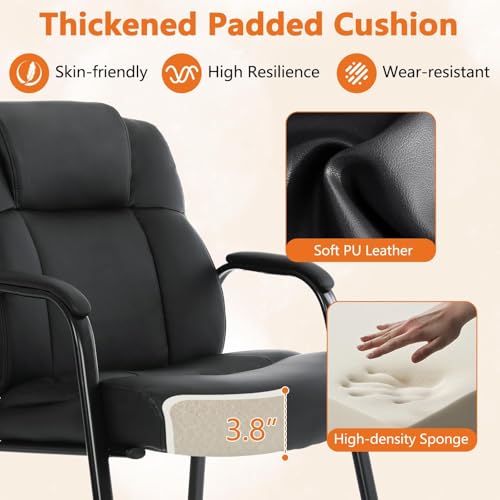CLATINA Big and Tall Office Chair Set of 6 500lbs Leather Reception Chair with Bonded Padded Armrest Wide Seat Sled Base Desk Chair No Wheels for Reception Conference Waiting Room Side Office, Black - color: Black Sled Base, size: 6 Pack
