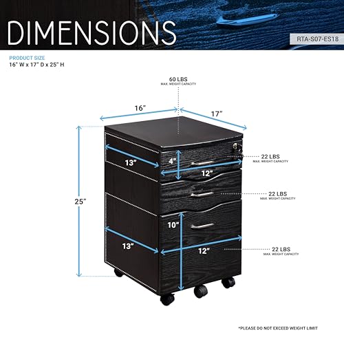 3‑Drawer Rolling File Cabinet w/ Lock, Under‑Desk Storage & Wheels,Espresso | Rolling 3‑drawer file cabinet with lock, wheels, mobile storage ideal for under‑desk use in home office, espresso brown