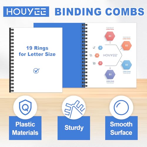 HOUYEE 50 Pack 1 Inch Plastic Binding Combs,19 Rings, 200 Sheets Capacity - size: 1"(25mm)，50P