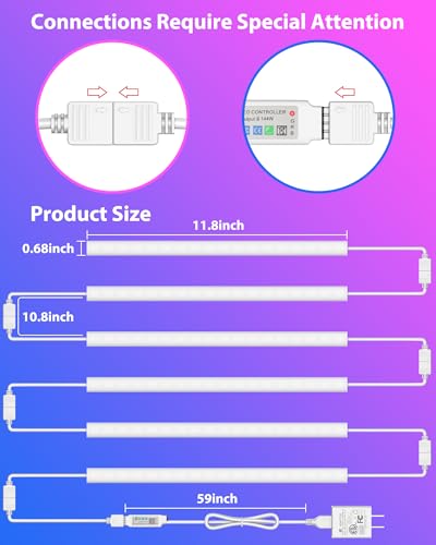 ASOKO 300 Lumens RGB Under Cabinet Light Plug in, 6 Pack 12 inch Linkable - color: Multicolor RGB, size: Manual switch-6 pack