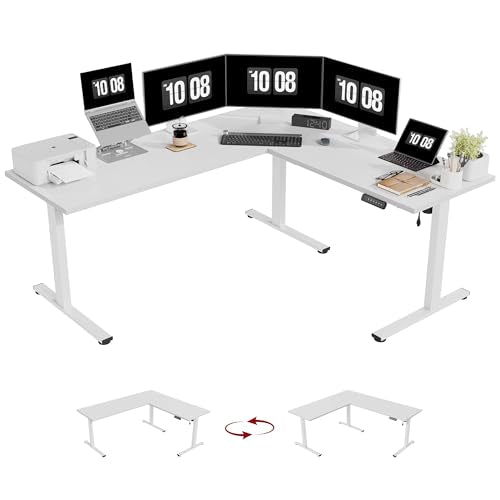 SANODESK 71x63 Reversible L-Shaped Electric Standing Corner Computer Desk