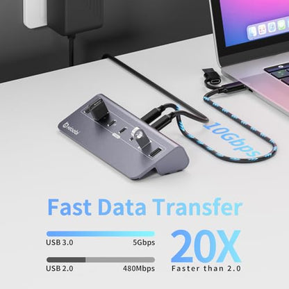 USB C Hub,10Gbps USB Splitter with 4*USB-A and 3*USB-C Ports - color: Gery
