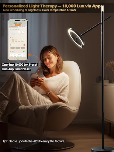 10000 Lux Light Therapy Lamp, Smart Floor Sunlight Lamp, Happy Therapy Lamp | UV-Free Full Spectrum LED Floor Lamp, Alexa/Remote/App Control, 7 Brightness & 4 Color Temps, Task Lamp Reading Floor Lamp - style: Smart (H1)