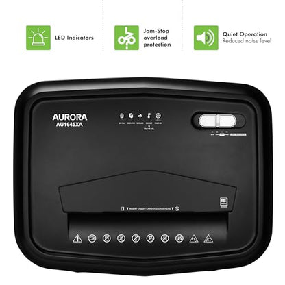 Aurora AU1645XA 16-Sheet Cross-Cut Paper and CD/Credit Card Shredder/5-Gallon Pullout Basket/ 30 Minutes Run Time - color: Black, size: 16-Sheet CrossCut
