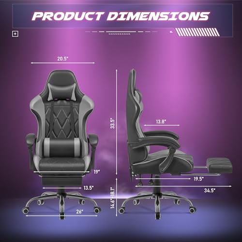 Homall Gaming Chair, Computer Chair with Footrest and Massage Lumbar Support, Ergonomic High Back Video Game Chair with Swivel Seat and Headrest (Grey) - color: Grey