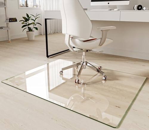 Koonmi Tempered Glass Chair Mat 46"x36" - Premium Office Chair Mat for Hardwood Floors & Low-Pile Carpet with 4 Non-Slip Pads - Thick Scratch-Resistant Surface - size: 46*36