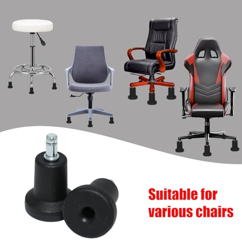 6 Pack Black Bell Glides, High Profile Office Chair Feet 11mm | Nylon Body, Steel Stem, 82mm Height, 50mm Base, 22mm Grip Ring, Push In Install, Fits Stools - style: Long