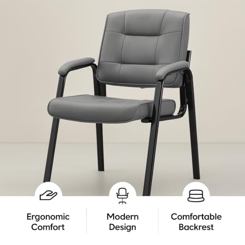 Naomi Home Faux Leather Guest Reception Chair Set of 8 - Gray | Stackable office chair with supportive armrests and durable construction for everyday office seating. - color: Gray, Faux Leather, style: Set of 8