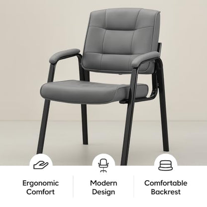 Naomi Home Faux Leather Guest Reception Chair Set of 8 - Gray | Stackable office chair with supportive armrests and durable construction for everyday office seating. - color: Gray, Faux Leather, style: Set of 8