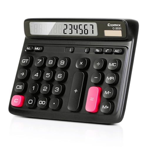 Comix Desk Calculator with 12 Digits Large LCD Display, Solar Battery Dual Power, Large Computer Keys Basic Calculator for Home Office School - color: Black