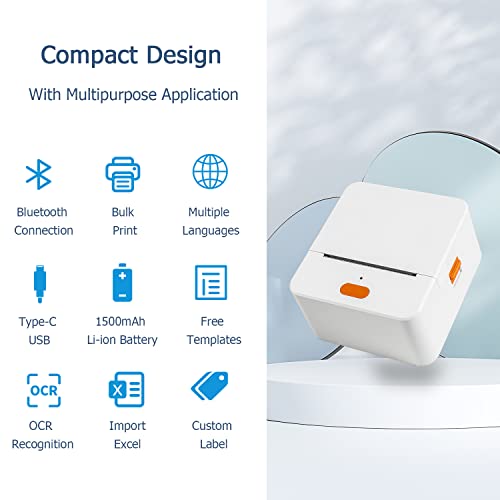 NETUM NT-1228BC Bluetooth Barcode Scanner and NETUM P58C Mini Label Printer- Portable Barcode Label Maker Printer