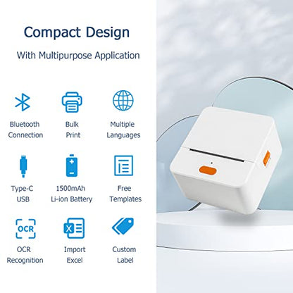 NETUM NT-1228BC Bluetooth Barcode Scanner and NETUM P58C Mini Label Printer- Portable Barcode Label Maker Printer