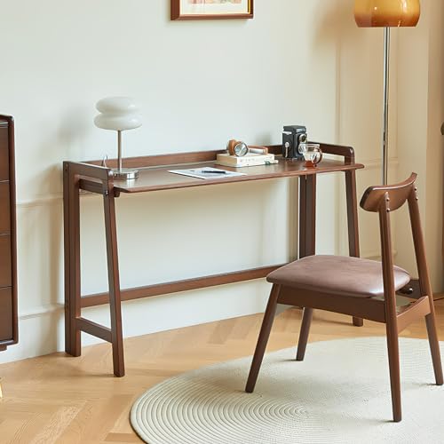 Computer Desk, Foldable Desk, Home Office Desks, Solid Wood Writing Desk, Mid Century Modern Desks, Oak Study Table, Folding Desks for Small Spaces, 31.5 W x 27.6 H x 13.6 D Inches, Walnut - size: 31.5 inches