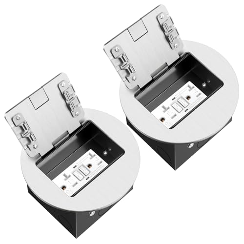 2 Pack Recessed Floor Outlet with 20 Amp GFCI Tamper Resistant Receptacles | Round Hidden Outlet Kit Electrical Waterproof Cover Box for Home Renovation,UL Listed,Silver - color: Silver, size: GFCI Outlet-2 Pack