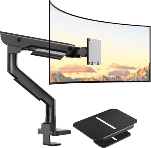 monTEK Sleek Aluminum Monitor Arm with Mount Reinforcement Plate for 17–57” Ultrawide Screens