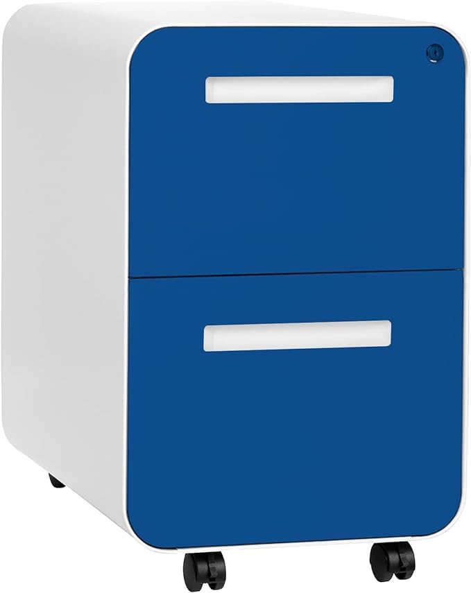 Laura Davidson Furniture Stockpile 2 Drawer Mobile File Cabinet with Lock - Under Desk Metal Filing Cabinet, Legal/Letter File Folders, Wheels and Stationary Feet, Pre-Assembled, Blue Faceplate - color: Blue