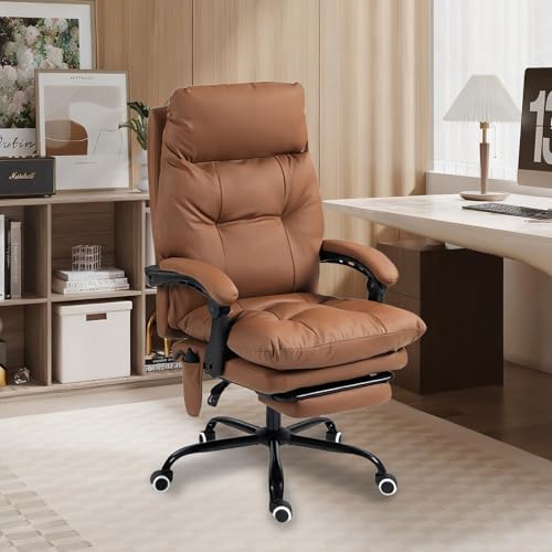 Executive Office Chair 155° Recline High Back Office Chair with Footrest & Adjustable Lumbar Support, Comfy Computer Chair for Study & Working - color: 02brown