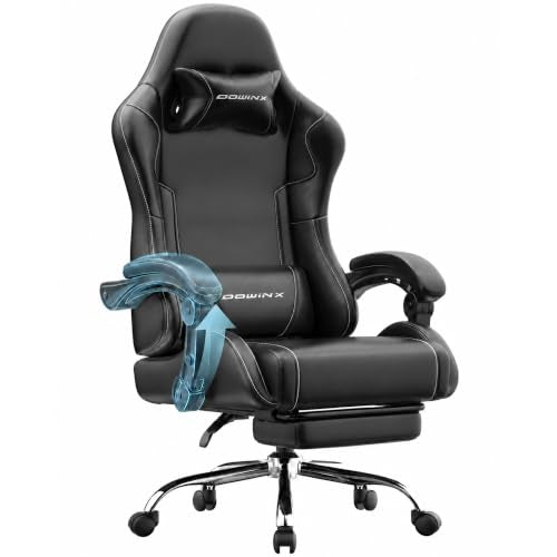 Dowinx Ergonomic Gaming Chair with Footrest & Massage Lumbar, 2D-Linkage Armrests for Computer Chair 330lbs with Headrest Pillow for Office, Home, Streaming and Long Gaming Sessions, Black - color: Black