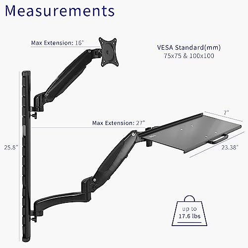 VIVO Black Sit-Stand Wall Mount Counterbalance Height Adjustable Monitor and Keyboard Workstation for Screens up to 27 inches STAND-SIT1K… - color: Black