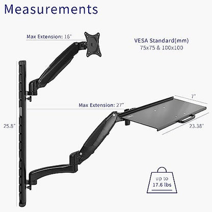 VIVO Black Sit-Stand Wall Mount Counterbalance Height Adjustable Monitor and Keyboard Workstation for Screens up to 27 inches STAND-SIT1K… - color: Black