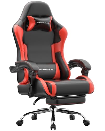 Dowinx Ergonomic Gaming Chair with Footrest & Massage Lumbar, 2D-Linkage Armrests for Computer Chair 330lbs with Headrest Pillow for Office, Home, Streaming and Long Gaming Sessions, Red - color: Red
