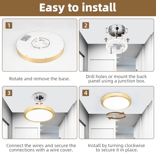 Hlite 9 Inch LED Flush Mount Ceiling Light,1800LM,6 Pack,3CCT | 18W 3000K/4000K/5000K Selectable,Super Slim,Low Profile Round Ceiling Light Fixtures for Kitchen,Bedroom,Hallway,Gold - color: Gold, size: 9 inch-6