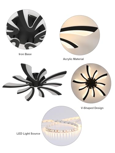 Goeco Modern Ceiling Light, 27.5'' Dimmable LED Black Acrylic V-Shaped Flush Mount Ceiling Lights, 3000K/4000K/6500K with Remote Control Ceiling Light Fixture for Living Room, Dining Room, Bedroom - color: Black V Shaped